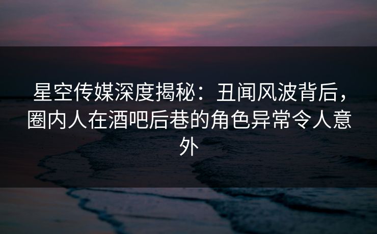 星空传媒深度揭秘：丑闻风波背后，圈内人在酒吧后巷的角色异常令人意外