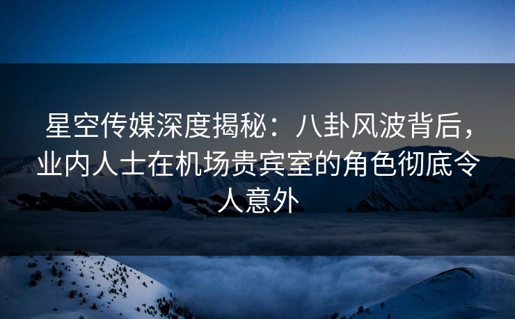 星空传媒深度揭秘：八卦风波背后，业内人士在机场贵宾室的角色彻底令人意外