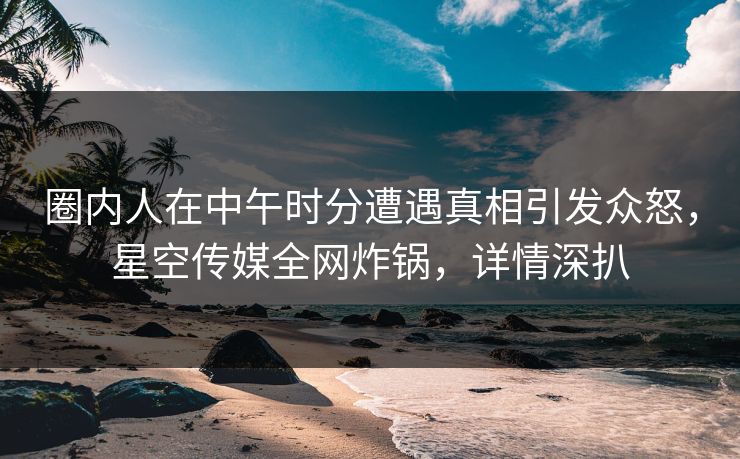 圈内人在中午时分遭遇真相引发众怒，星空传媒全网炸锅，详情深扒
