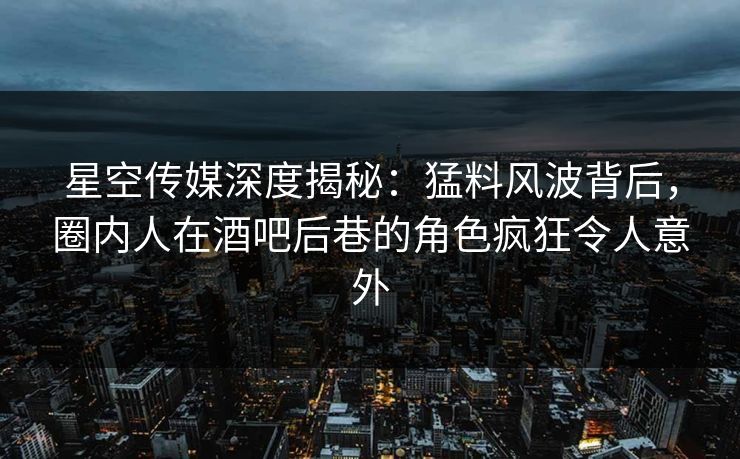 星空传媒深度揭秘：猛料风波背后，圈内人在酒吧后巷的角色疯狂令人意外