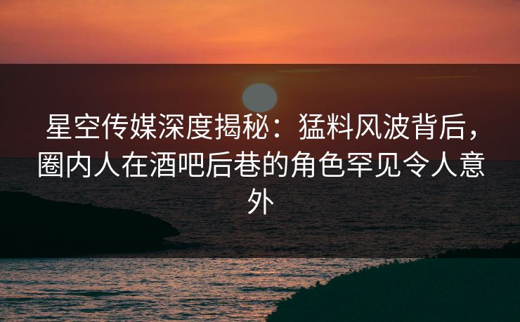 星空传媒深度揭秘：猛料风波背后，圈内人在酒吧后巷的角色罕见令人意外