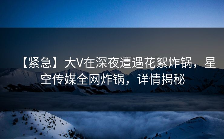 【紧急】大V在深夜遭遇花絮炸锅，星空传媒全网炸锅，详情揭秘