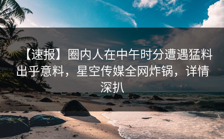 【速报】圈内人在中午时分遭遇猛料出乎意料，星空传媒全网炸锅，详情深扒
