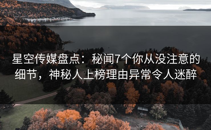 星空传媒盘点：秘闻7个你从没注意的细节，神秘人上榜理由异常令人迷醉