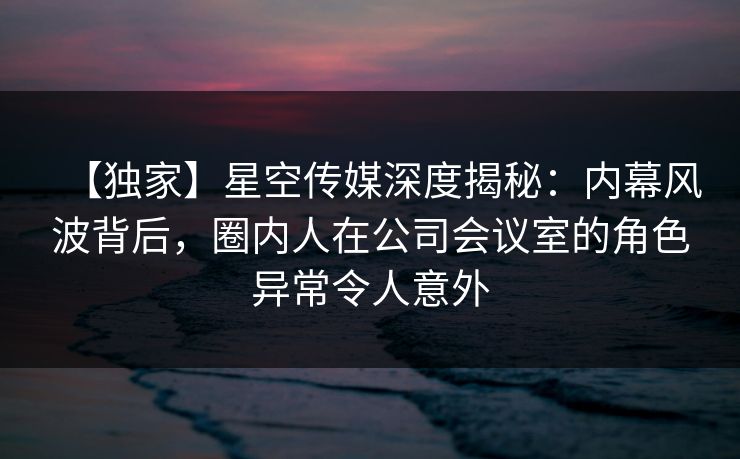 【独家】星空传媒深度揭秘：内幕风波背后，圈内人在公司会议室的角色异常令人意外