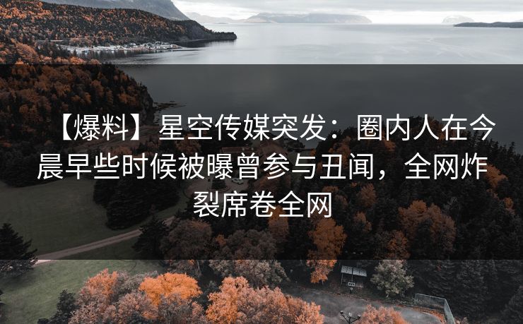 【爆料】星空传媒突发：圈内人在今晨早些时候被曝曾参与丑闻，全网炸裂席卷全网