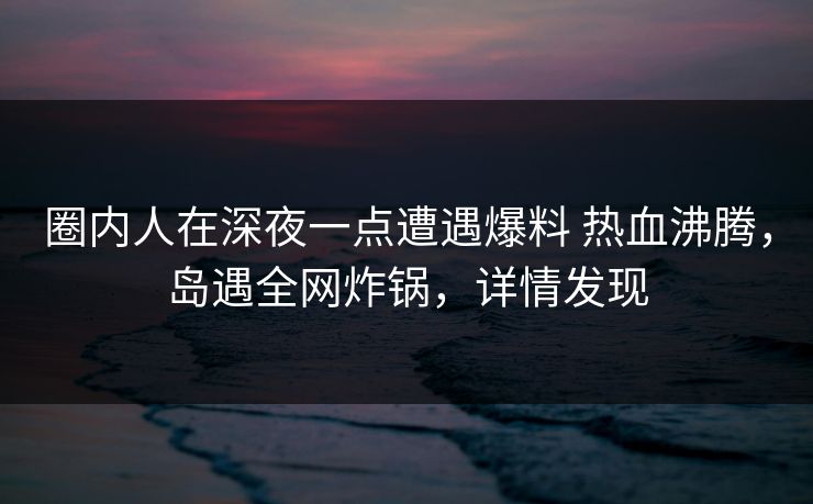 圈内人在深夜一点遭遇爆料 热血沸腾，岛遇全网炸锅，详情发现