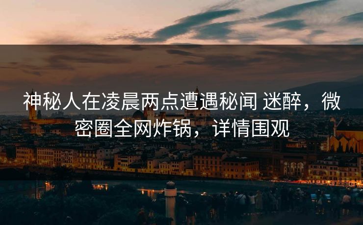 神秘人在凌晨两点遭遇秘闻 迷醉，微密圈全网炸锅，详情围观