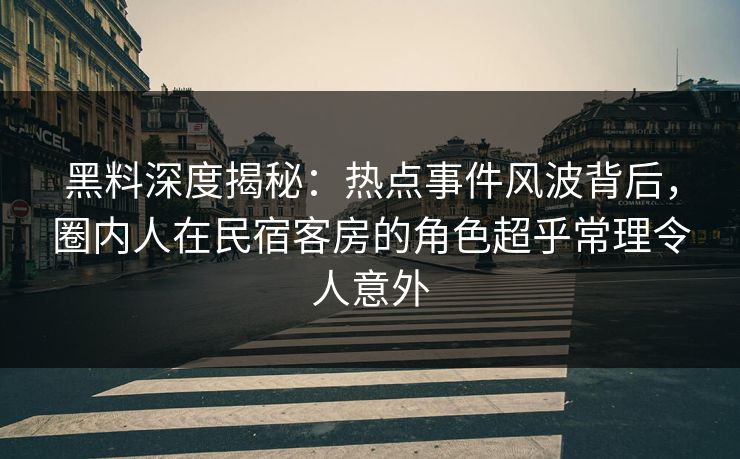 黑料深度揭秘：热点事件风波背后，圈内人在民宿客房的角色超乎常理令人意外