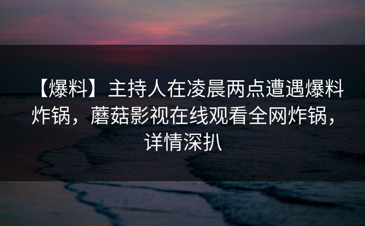 【爆料】主持人在凌晨两点遭遇爆料 炸锅，蘑菇影视在线观看全网炸锅，详情深扒