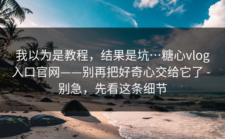 我以为是教程，结果是坑…糖心vlog入口官网——别再把好奇心交给它了 - 别急，先看这条细节